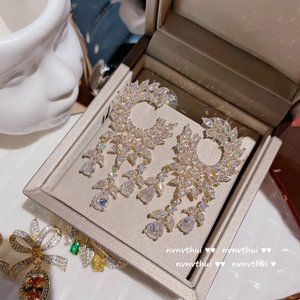 Exaggerated Luxury Moon Stars Drop Earrings Rhinestone Punk Earrings for Women